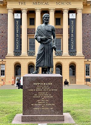 Hippocrates sculpture in front of Mayne Medical School, Brisbane, 2021