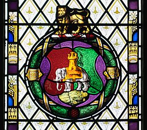 Holy Trinity Church, Coventry - Coventry symbols detail in stained glass