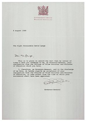 Letter accepting resignation of David Lange as Prime Minister - August 1989 (19735340664)