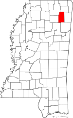 Map of Mississippi highlighting Lee County