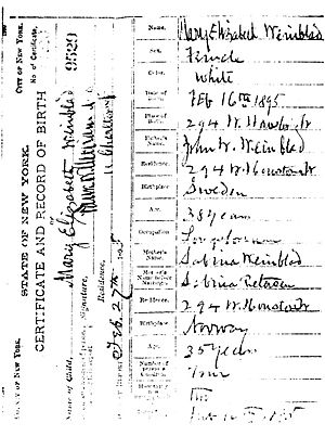 Maria Elizabeth Winblad (1895-1987) birth certificate