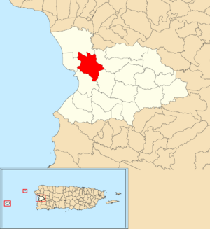 Location of Miradero within the municipality of Mayagüez shown in red