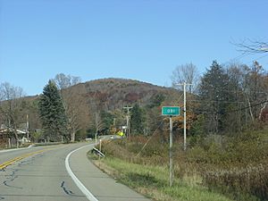 The hamlet of Obi, as seen from New York State Route 305 in the town of Clarksville