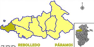 Municipal location of Rebolledo de la Torre in the Páramos comarca