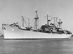USS Bayfield (APA-33) at Charleston, South Carolina (USA), on 4 January 1950 (NH 99242)