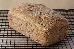 Vegan no-knead whole wheat bread loaf, September 2010.jpg
