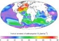Vertically integrated anthropogenic dissolved inorganic carbon 1990s (GLODAP)