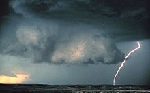 Wall cloud with lightning - NOAA - rotated