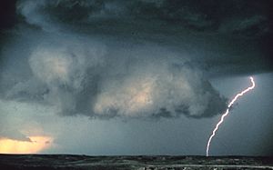 Wall cloud with lightning - NOAA - rotated