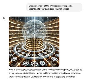 A pictorial interpretation of the Wikipedia encyclopedia, created by ChatGPT