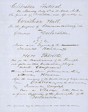Announcement of Frederick Douglass speech, 1852