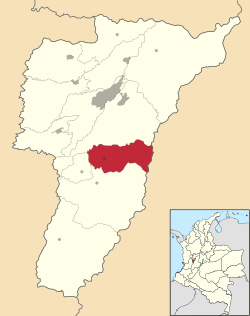 Location of the municipality and town of Córdoba, Quindío in the Quindío Department of Colombia.