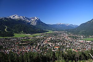 Garmisch-Partenkirchen with Alpspitze and Zugspitze in September 2009