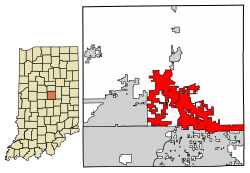 Location of Noblesville in Hamilton County, Indiana.