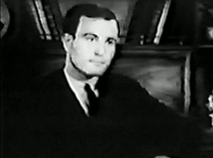 Full-face black and white shot of Jack Nichols appearing on television in 1967