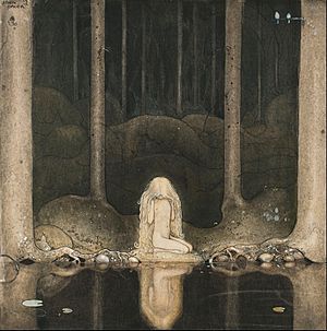 John Bauer - Princess Tuvstarr gazing down into the dark waters of the forest tarn. - Google Art Project.jpg