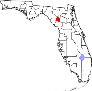 Map of Florida highlighting Gilchrist County