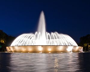 Mecom fountain at night