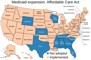 Medicaid expansion map of US. Affordable Care Act