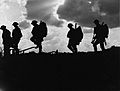 NLS Haig - Troops moving up at eventide - men of a Yorkshire regiment on the march (cropped)