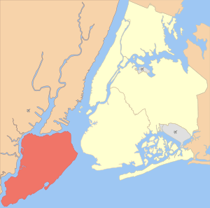 Location of Staten Island, shown in red, in New York City