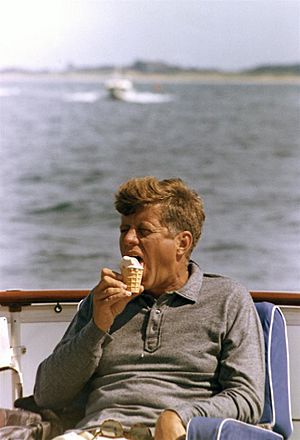 President Kennedy with ice cream cone, 31 August 1963