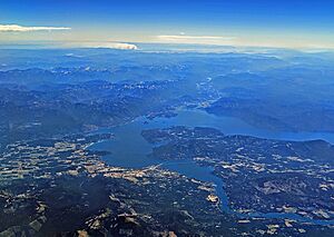 Sandpoint and Lake Pend Oreille and Elmo fire plume aerial