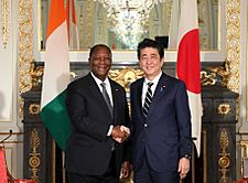 Shinzo Abe and Alassane Ouattara at the Enthronement of Naruhito (1)
