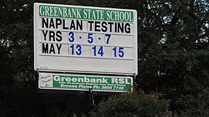 Sign announcing NAPLAN tests, Greenbank State School, 2014