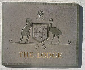 Sign at the front of the Lodge in canberra