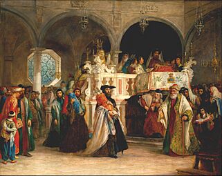 Solomon Alexander Hart - The Feast of the Rejoicing of the Law at the Synagogue in Leghorn, Italy - Google Art Project
