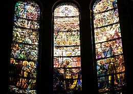 St. Michael's Episcopal Church - Tiffany Windows Depicting St. Michael's Victory in Heaven (middle 3 panes out of 7 panes)