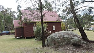 St Denys Anglican Church with granite boulder, Amiens, 2015