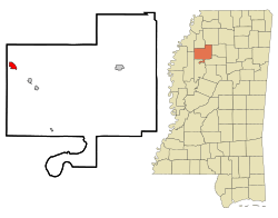 Location of Tutwiler, Mississippi