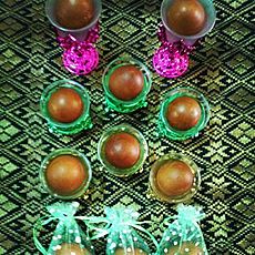 Telur pindang in colorful decorative wrapped