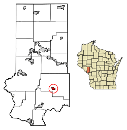 Location of Ettrick in Trempealeau County, Wisconsin.