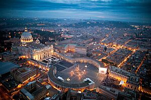 Vatican City and St. Peter Square evening twilight aerial view