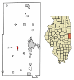 Location of Oakwood in Vermilion County, Illinois.