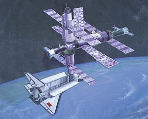 "Buran" docked to "Mir" space station