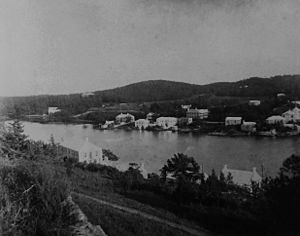 1904 view of eastern Hamilton Harbour and Paget Parish from Fort Hamilton, Prospect Camp, Bermuda