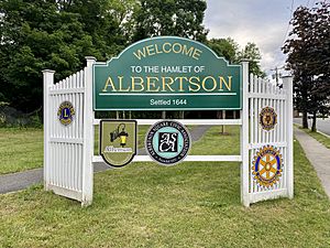 A welcome sign to Albertson on Willis Avenue on June 12, 2021.