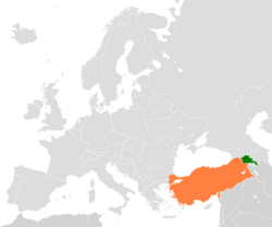 Map indicating location of Armenia and Turkey