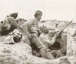 Armenian troops in a trench (Battle of Baku)