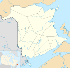 Location of Trudel within New Brunswick. Represented by the red dot.