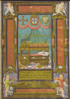 D. Sebastião recém-nascido, in Sentenças para a Ensinança e Doutrina do Príncipe (1554) - possivelmente por António ou Francisco de Holanda