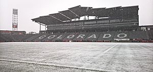 Dicks Sporting Goods Park covered in snow
