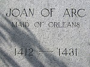 Engraving for Joan of Arc sculpture, Laurelhurst, Portland, Oregon