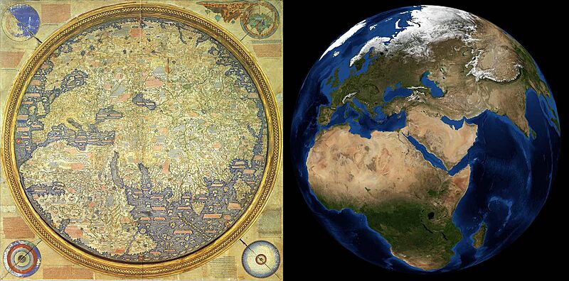 Fra Mauro World Map Satellite Comparison - Rotated