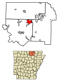 Location of Horseshoe Bend in Fulton County and Izard County and Sharp County, Arkansas.