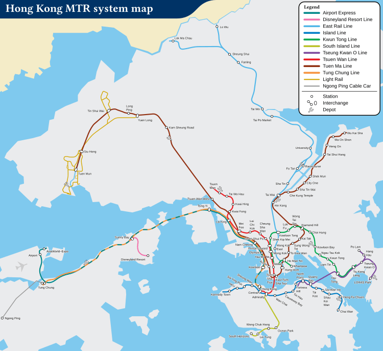 System map of the MTR effective from 16 August 2009.